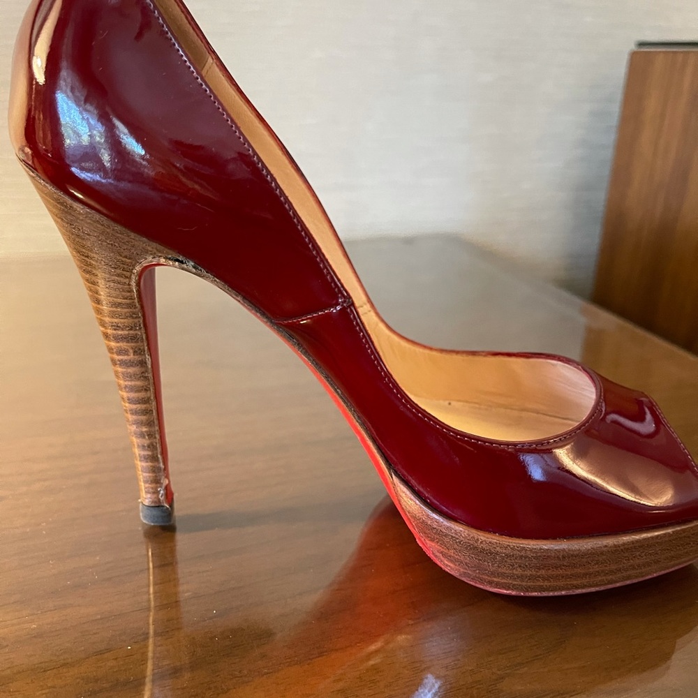 Christian Louboutin patent leather peep toe heels